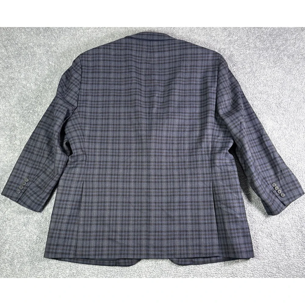 Jos. A. Bank Traveler Tailored Fit Stretch Blue Plaid Wool Jacket Blazer 48R